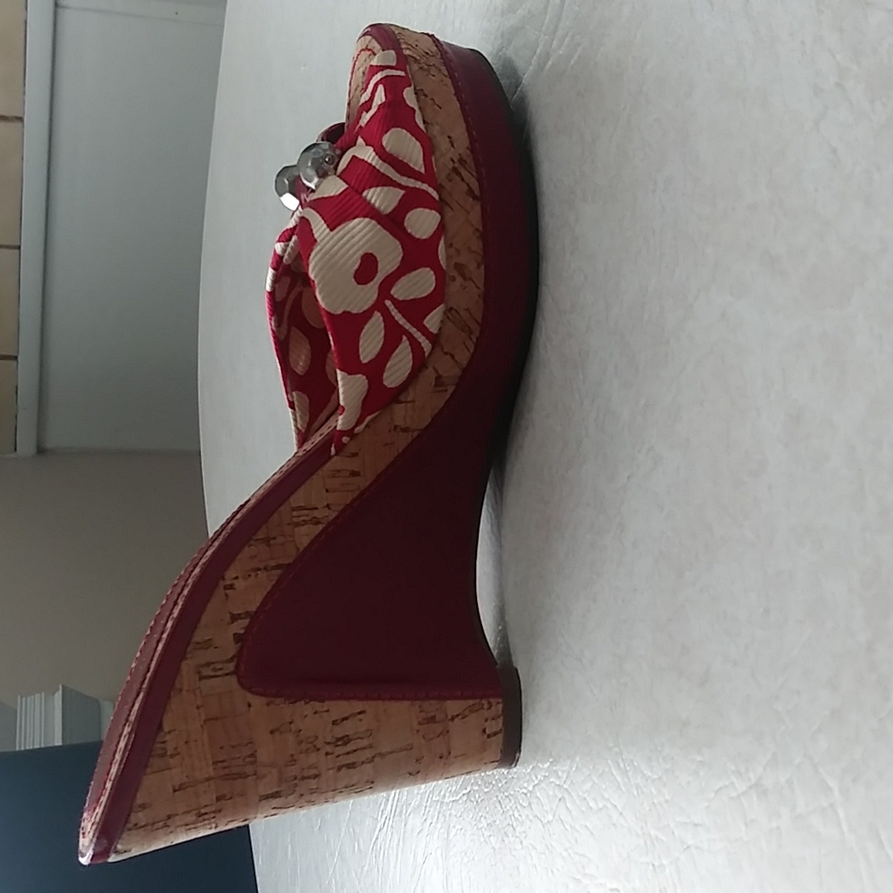 Marc by Marc Jacobs Red Floral Wedges Woman's Shoes Size 7